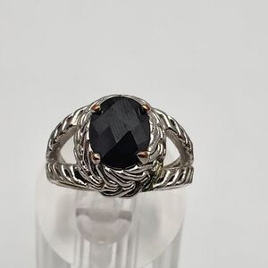 Premier Designs Silver Tone & Black Ring (6.5)